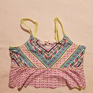 Justice girls size 14 reversible 1/2 length takini top, bikini top with ruffle